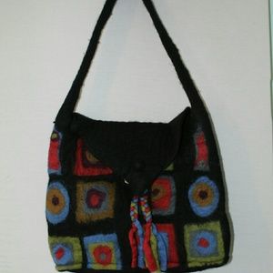Rising Tide Boiled Wool Felt Shoulder Purse Black
